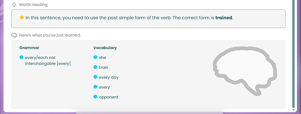 Fig 5. The metalinguistic reflection of the items practiced.